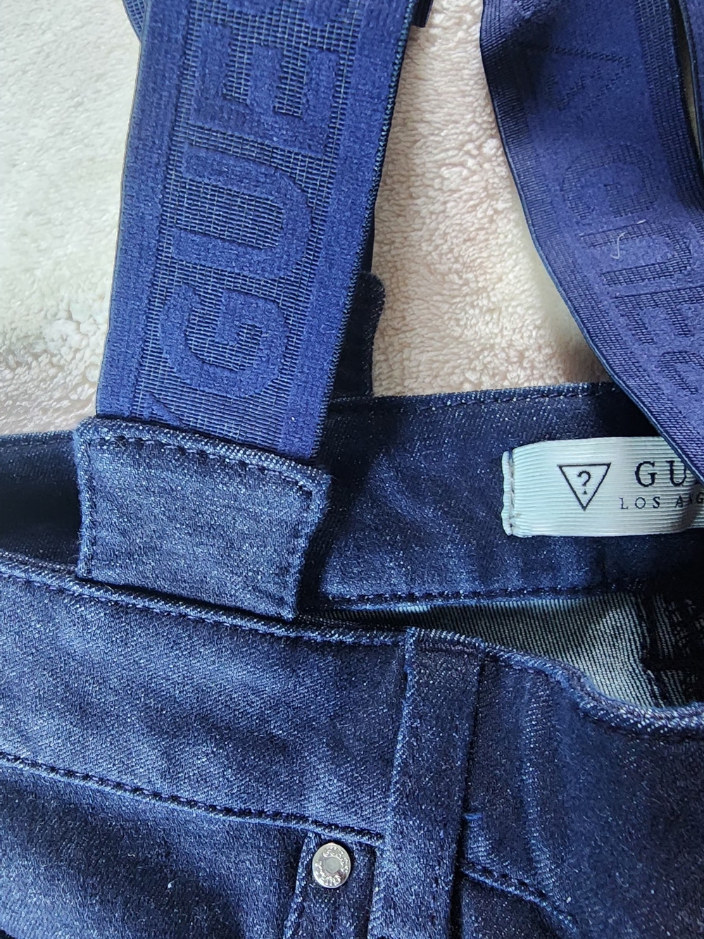 GUESS Women’s Dark Blue Slim Jeans with Branded Suspenders